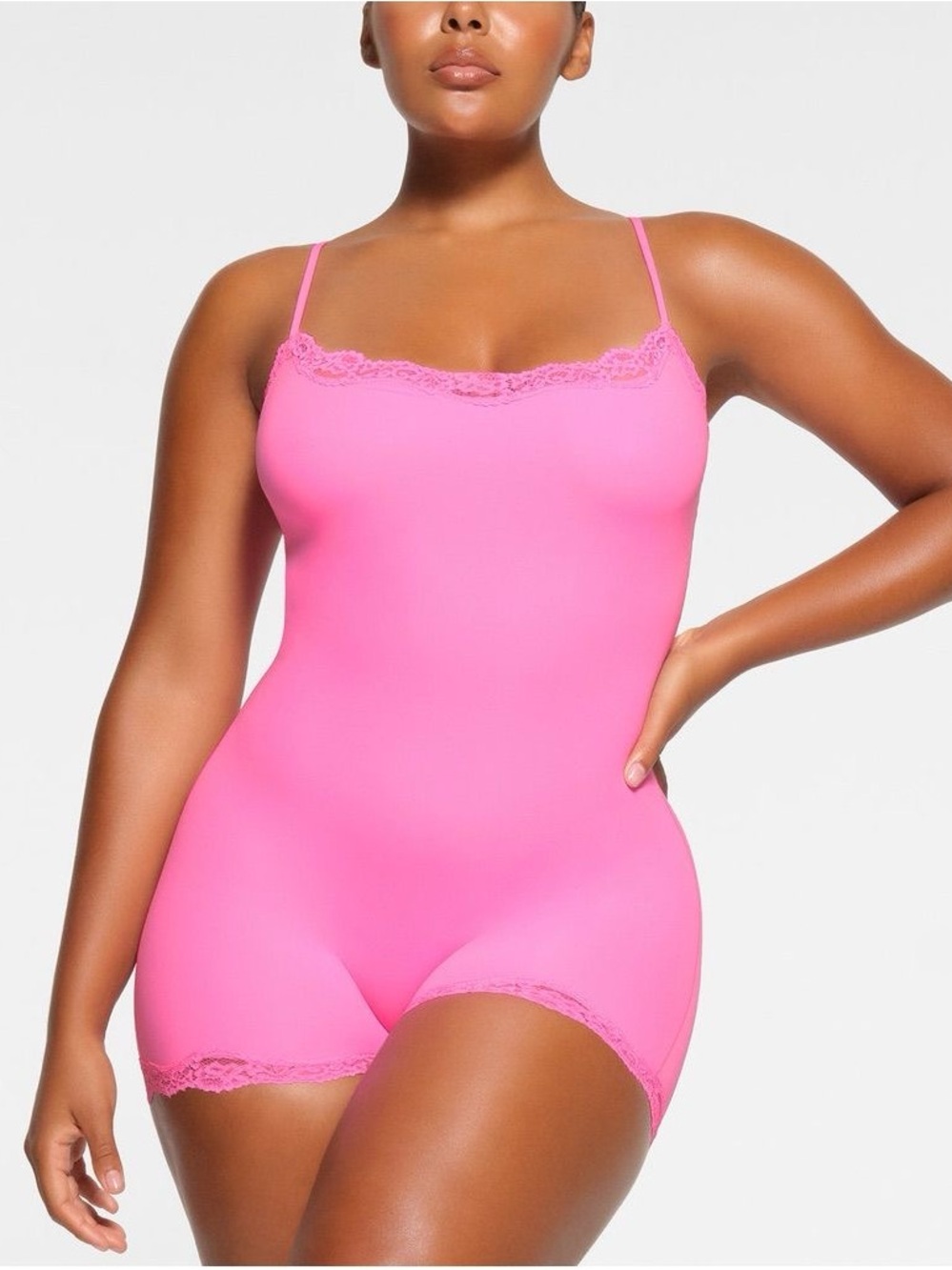 SKIMS Fits Everybody Lace Slip Dress Hot Pink Mini - Picture 2 of 3